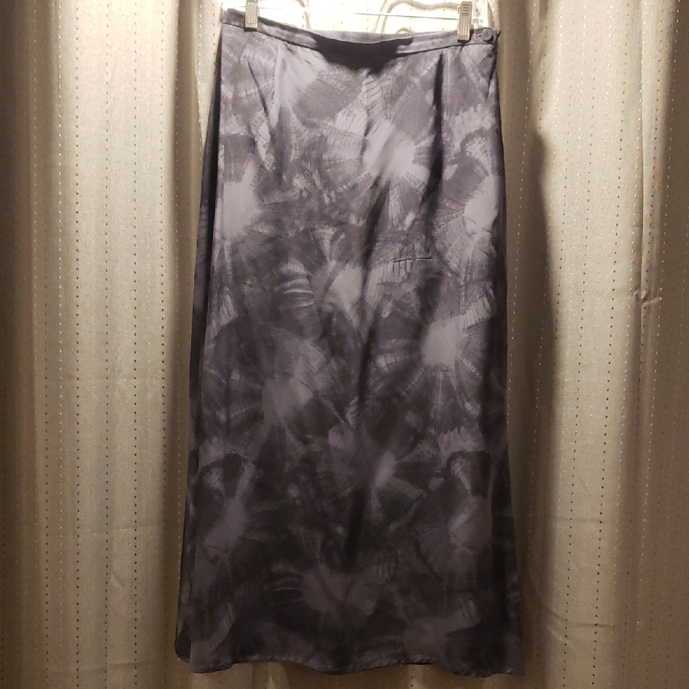 Vintage Chic Gray Patterned Lined Maxi Skirt, Siz… - image 1